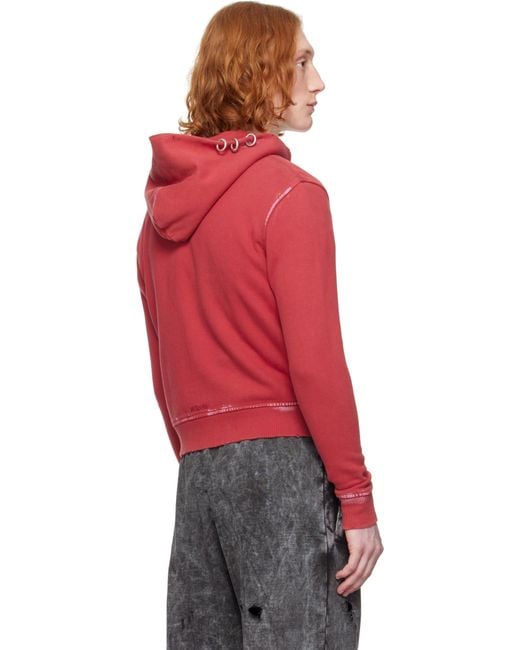 【WE11DONE】 Pierced Zip-Up Hoodie Red we11done Pierced Zip-Up Hoodie in Red for Men | Lyst