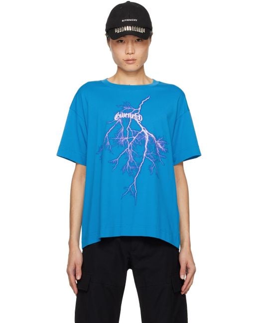 Givenchy Blue Graphic Printed Crewneck T-shirt for men
