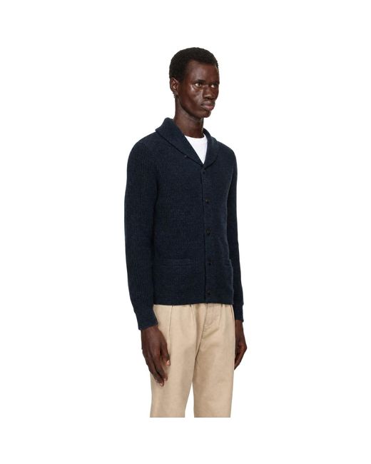 RRL Blue Shawl Cotton Cardigan for men
