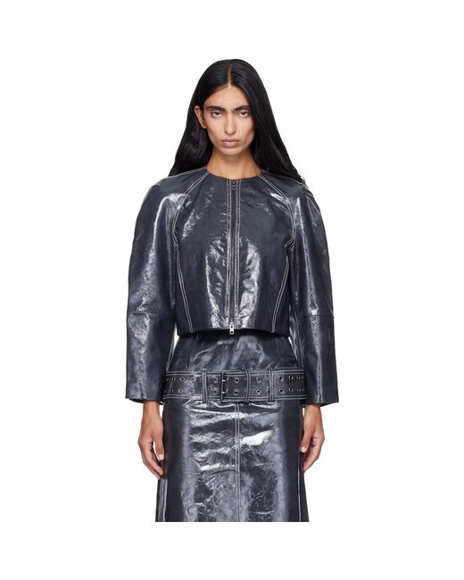 DIESEL Blue Patent-Leather Cocoon Sleeve Jacket
