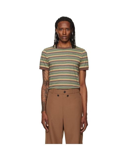 Marni Brown Cotton Fine Stripes T-Shirt for men