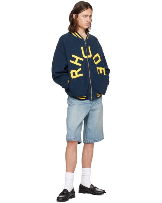 メンズ Rhude ネイビー ライン ボンバージャケット Blue