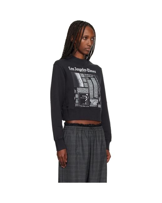 Palm Angels Black La Times Edition News Fitted Crew Sweatshirt