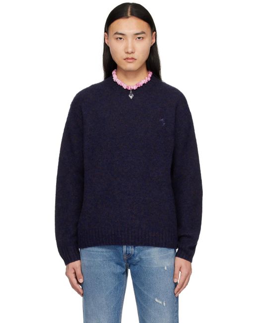 Acne Blue Navy Embroidered Sweater for men