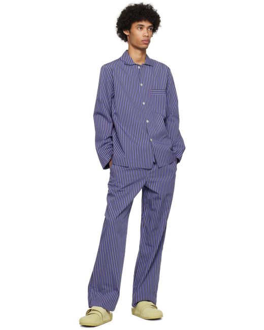 Pantalon de pyjama bleu et brun à cordon coulissant Tekla pour homme en coloris Blue