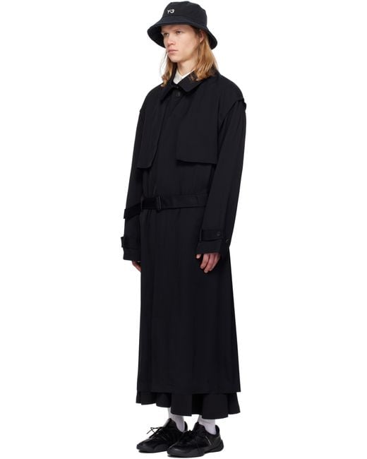 メンズ Y-3 ブラック ツイル コート Black