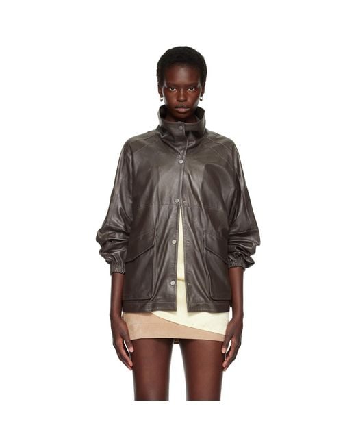 Nour Hammour Brown Taupe Anorak Leather Jacket