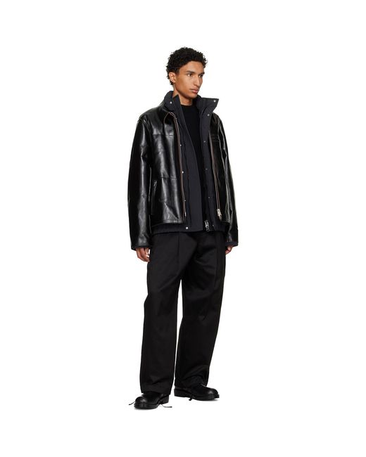 Sacai Black Down Leather Blouson Jacket for men