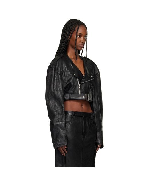 Rick Owens Black Temple Micro Leather Biker Jacket