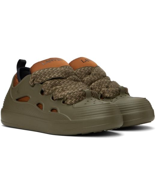Lanvin Black Green & Taupe Curb Color-block Rubber Sneakers for men