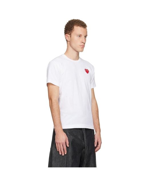 COMME DES GARÇONS PLAY White Rhinestone Emblem Heart T-Shirt for men