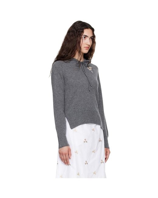 Simone Rocha Gray Embellished Relaxed Cashmere Hoodie