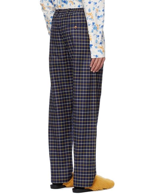 Marni Blue Navy Checked Trousers for men