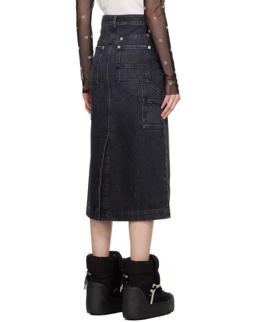 Givenchy Black Reinforced Panel Denim Midi Skirt