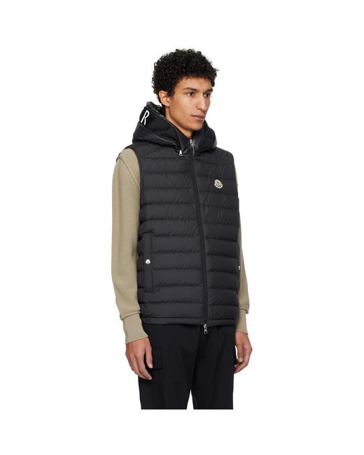 Moncler Black Bourget Hooded Down Vest for men