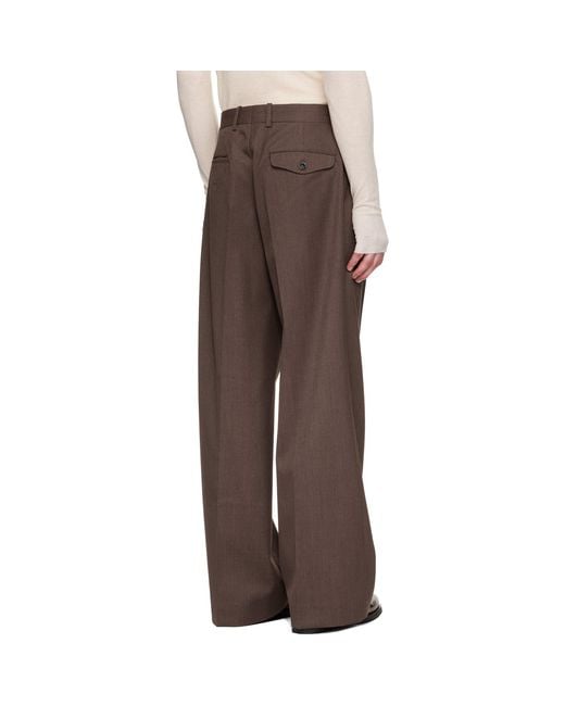TONYWACK Brown Melange Wool Wide-Leg Pleated Trousers for men