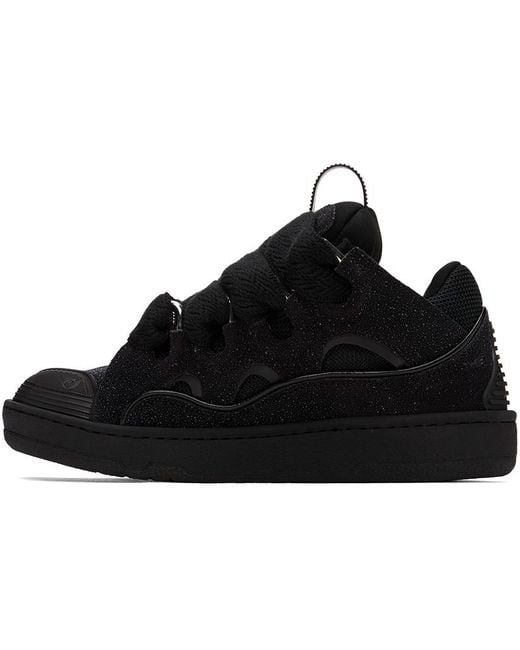 Lanvin Black Glitter Leather Curb Sneakers