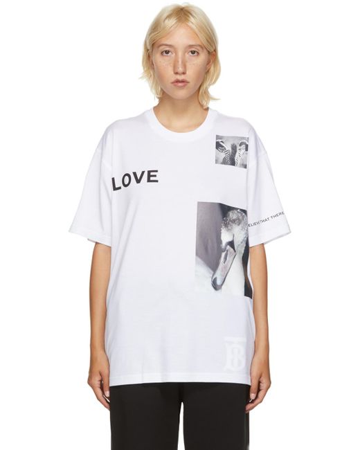 Burberry White 'love' Swan T-shirt