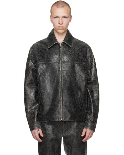 Guess USA Black Cracked Leather Jacket for men