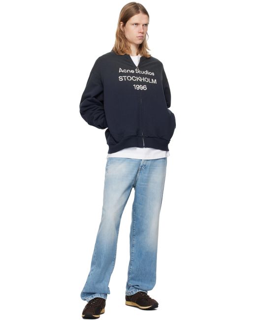 メンズ Acne ブラック ロゴ ジップセーター Blue