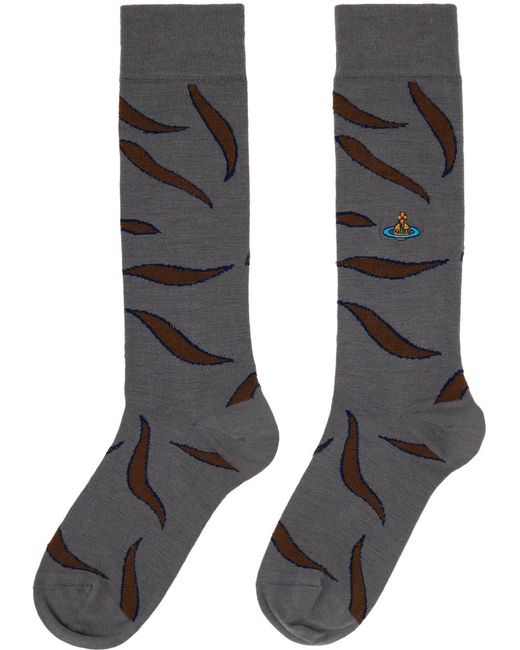 Vivienne Westwood Black Gray Embroidered Socks for men