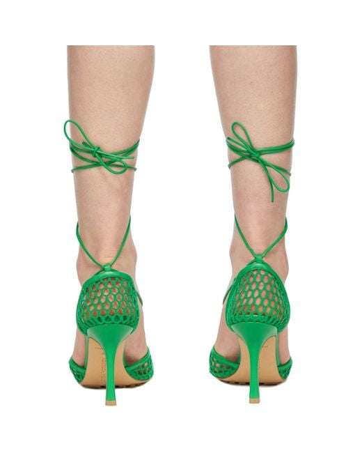 Bottega Veneta Green Lace-up Leather-trimmed Mesh Pumps