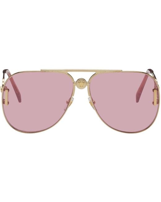 Versace Black Gold & Pink Medusa biggie Pilot Sunglasses