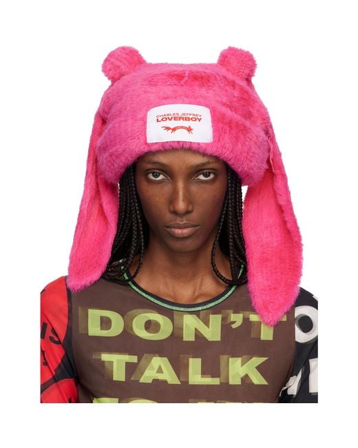 Charles Jeffrey Pink Fluffy Chunky Rabbit Beanie