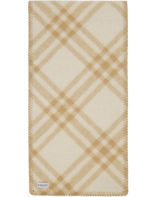 Burberry Natural Beige Check Wool Scarf for men