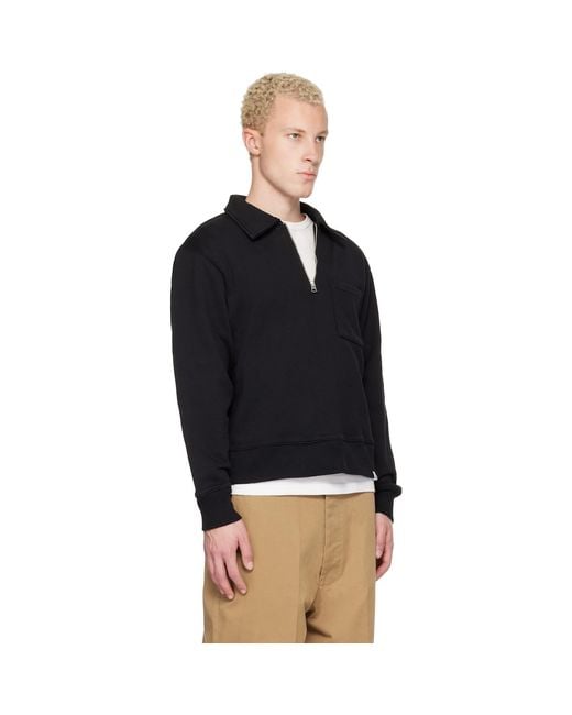 Merz B. Schwanen Black Authentic Fleece Polo Collared Half-Zip Cotton Sweatshirt for men