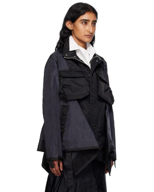 Sacai Black Nylon Twill Mix Coat