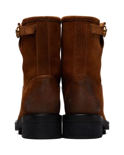Versace Brown Buckled Suede Boots