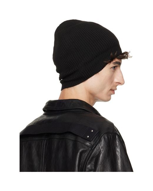 Rick Owens Black Tower Ribbed Beanie for men
