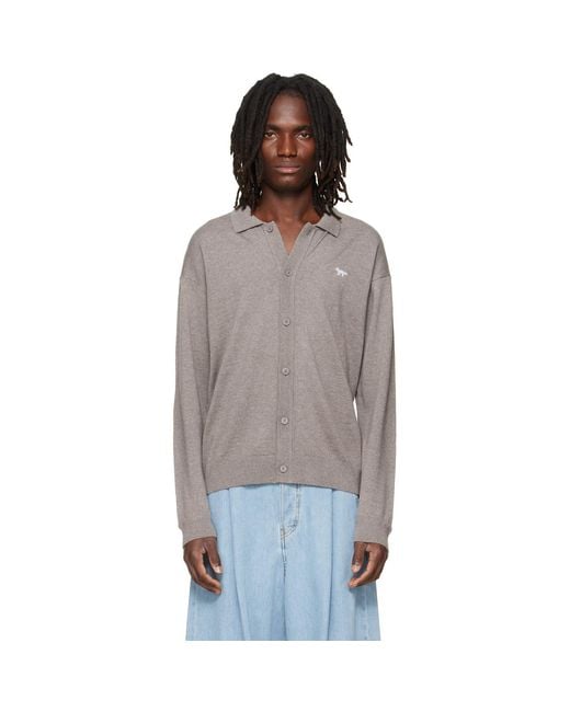 Maison Kitsuné Gray Taupe Profile Fox Comfort Polo Cardigan for men