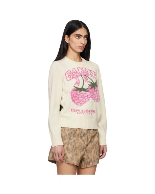 Ganni Pink Off- Graphic Wool Sweater