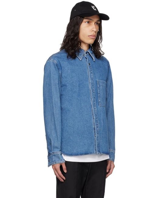 Wooyoungmi Blue Embroidered Denim Shirt for men