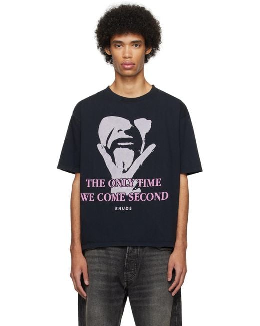 Rhude Black 'come Second' T-shirt for men