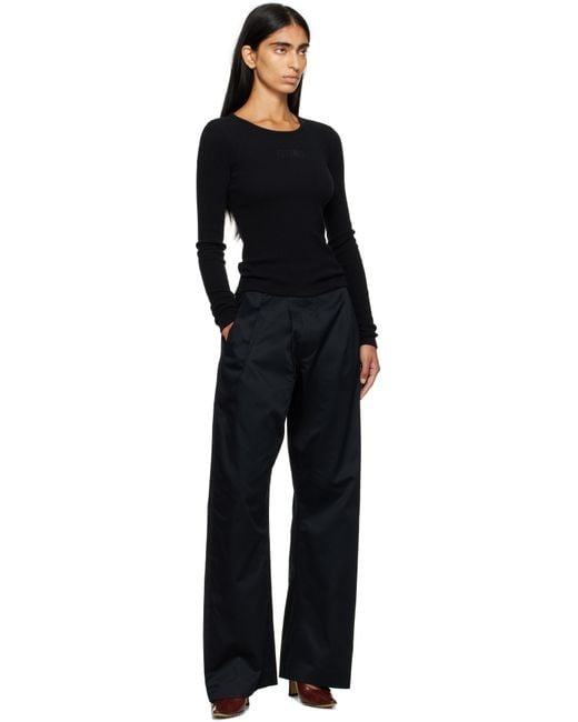 MM6 by Maison Martin Margiela Black Wool Blend Rib Jersey Long-Sleeved T-Shirt