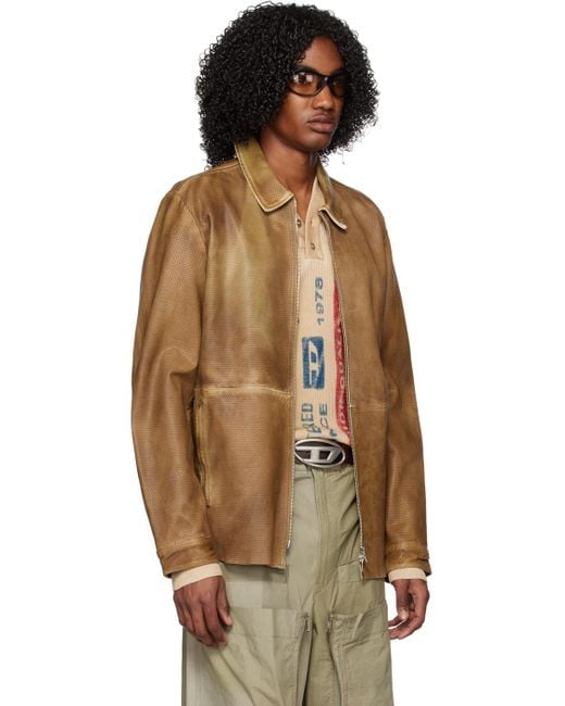 DIESEL Multicolor Brown L-clime Leather Jacket for men