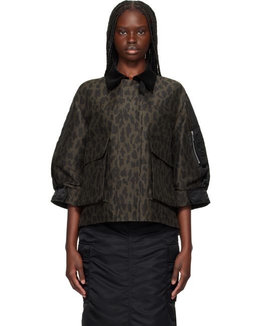 Sacai ブラウン レオパードプリント＆ナイロンツイル ジャケット Black