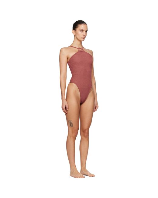 Hunza G Black Burgundy Jasmine Tonal Hoop Swimsuit