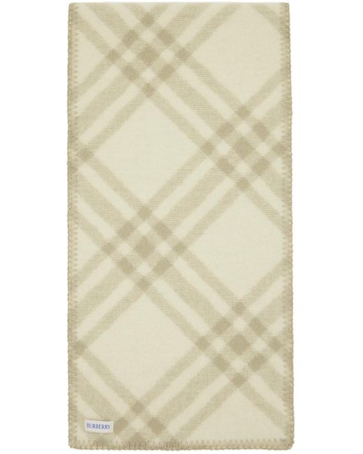 Burberry Natural Off-white & Taupe Check Wool Scarf