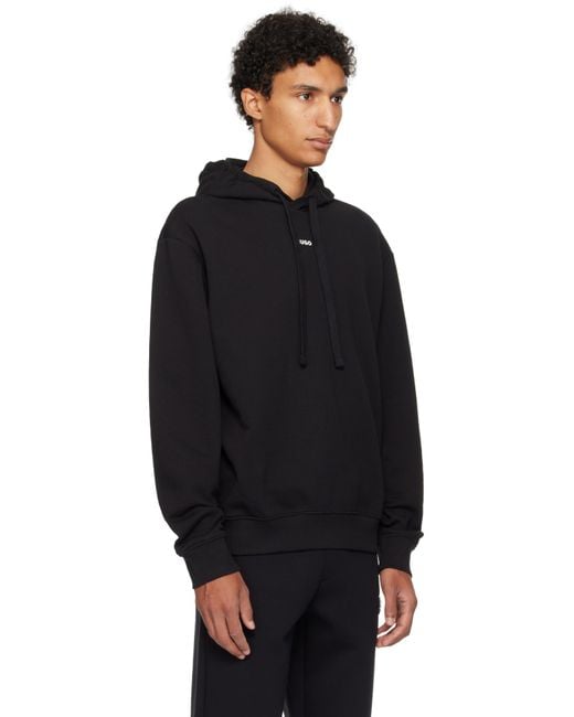 HUGO Black Cotton-Terry Relaxed-Fit Hoodie for men