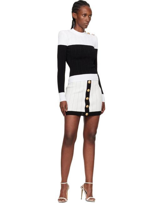 Pull À Manches Longues Contrasté Noir Et Blanc Balmain en coloris Black