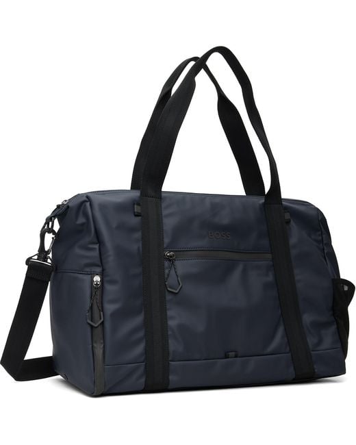 Boss Black Reflective-Zips Holdall Duffle Bag for men