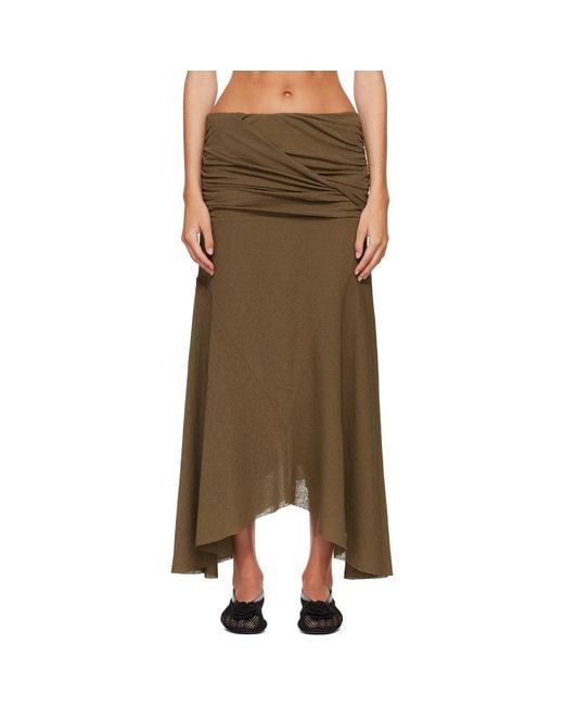 Ganni Brown Khaki Marl Mesh Draped Maxi Skirt