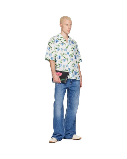 KENZO Blue Paris Tulip' Short Sleeve Shirt for men