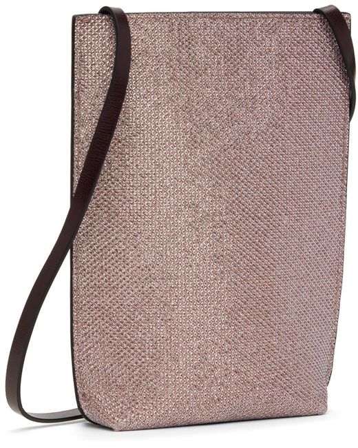 Ganni Brown Pink Small Glitter Banner Crossbody Bag