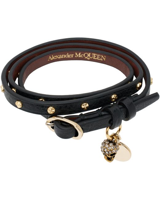 Alexander McQueen Black Hammered Studs Double-Wrap Bracelet
