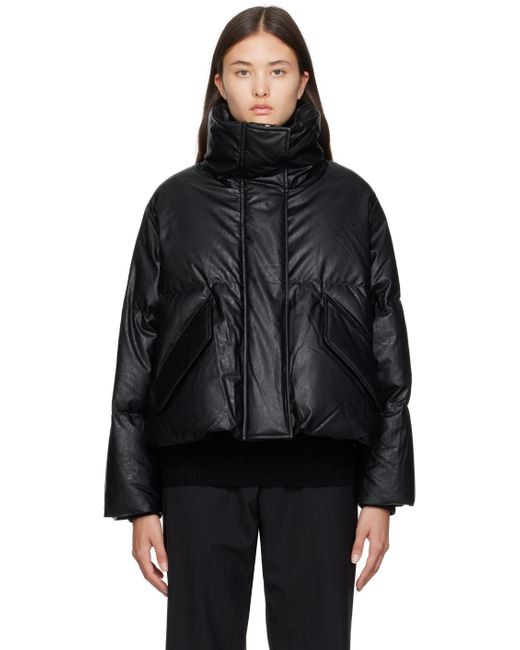 MM6 by Maison Martin Margiela Black Embroidered Faux-leather Down Jacket